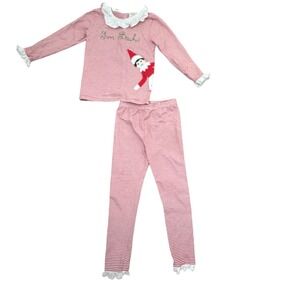 Little Bear Smocks Kids Red White Striped Elf‎ On The Shelf Pajama Set Size 6
